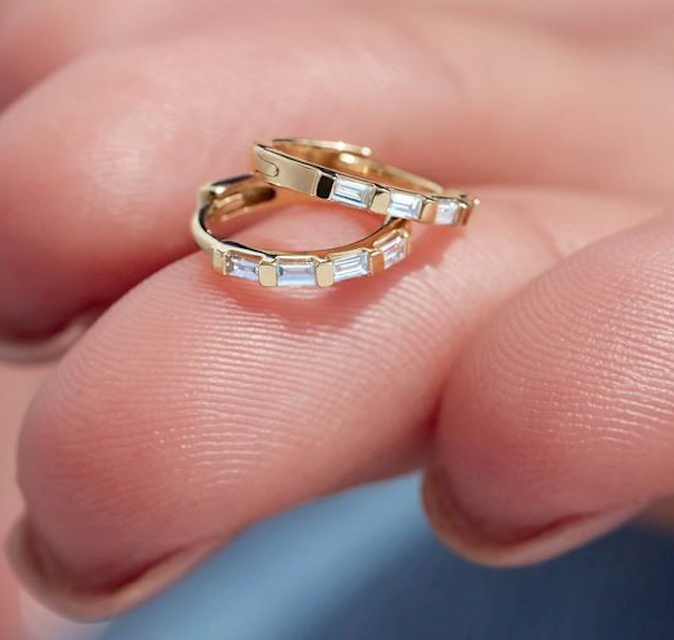Diamond Baguette Huggies