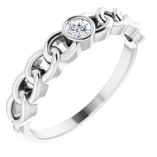 Curb Chain Bezel Set Diamond Ring